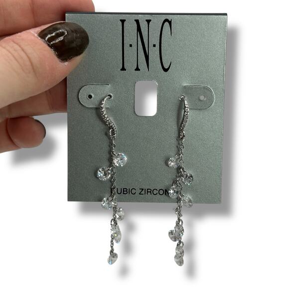 NEW INC International Concepts Dangle Earrings Silver Cubic Zirconia Fancy - Picture 1 of 7